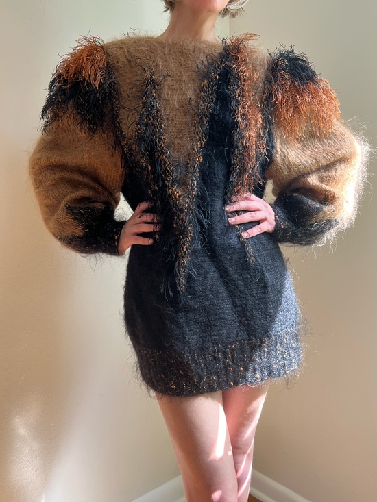 Vintage Sweaters - Mohair Maximalist Fuzzy Knit Oversized Sweater